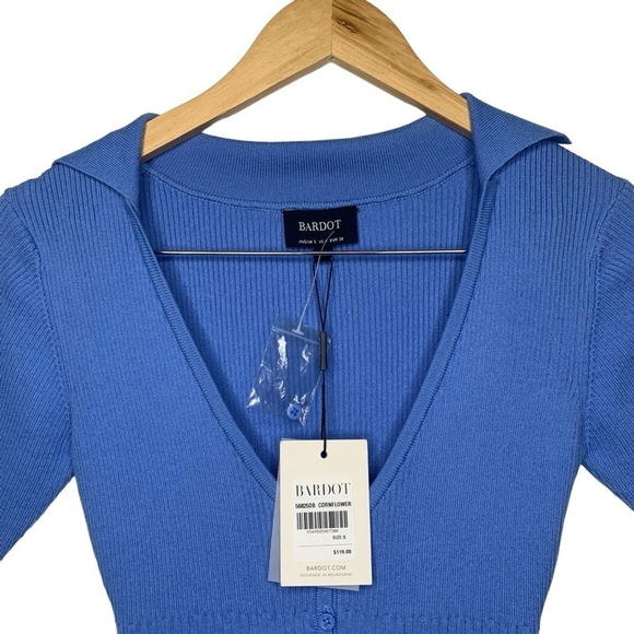 Bardot Multi Tone Ribbed Knit Short Sleeve Midi Sweater Dress Cornflower Blue S - Picture 4 of 13